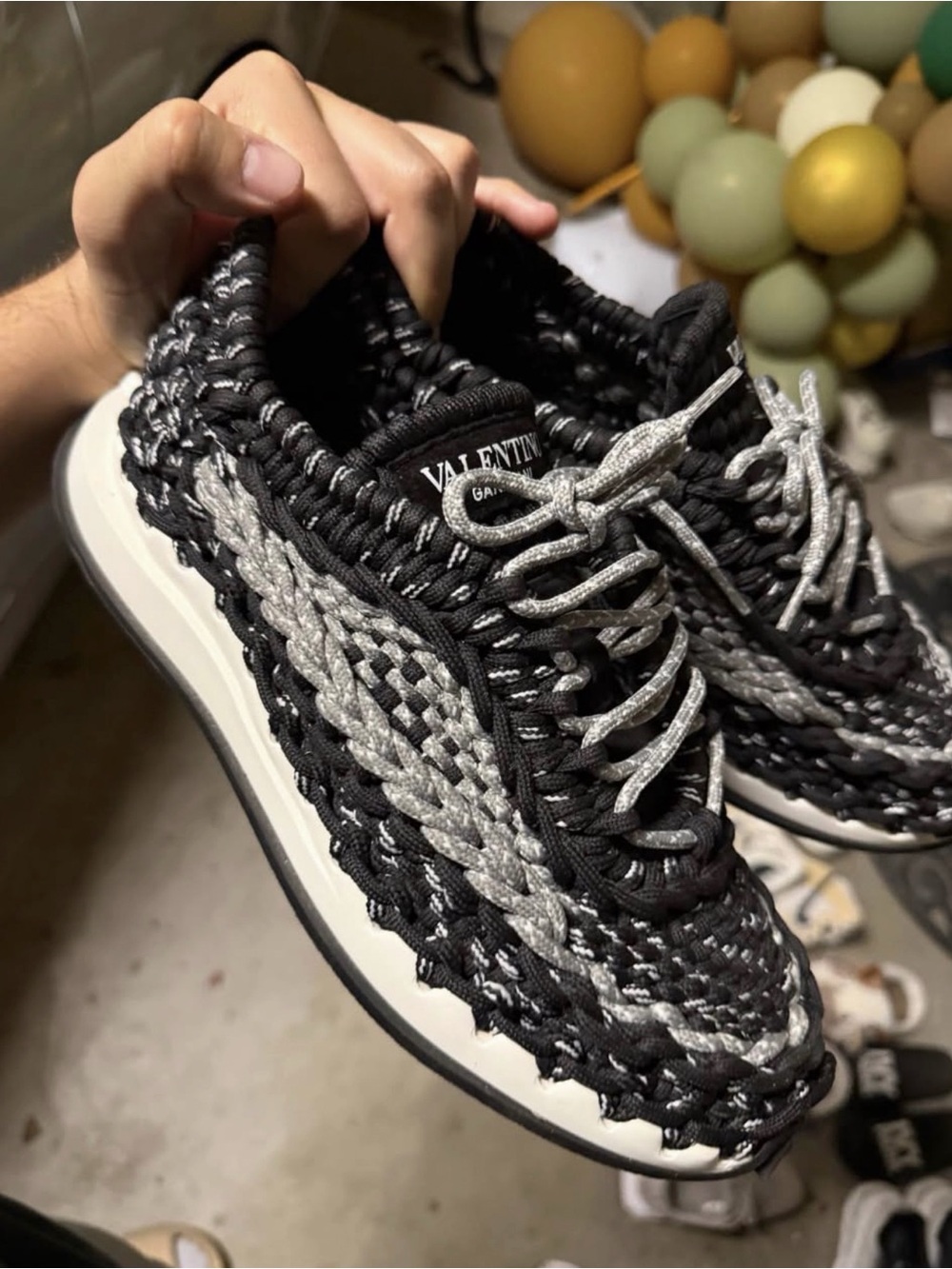 Valentino Garavani Black and Silver Woven Runner Sneakers crothcet size 41 - Picture 1 of 4